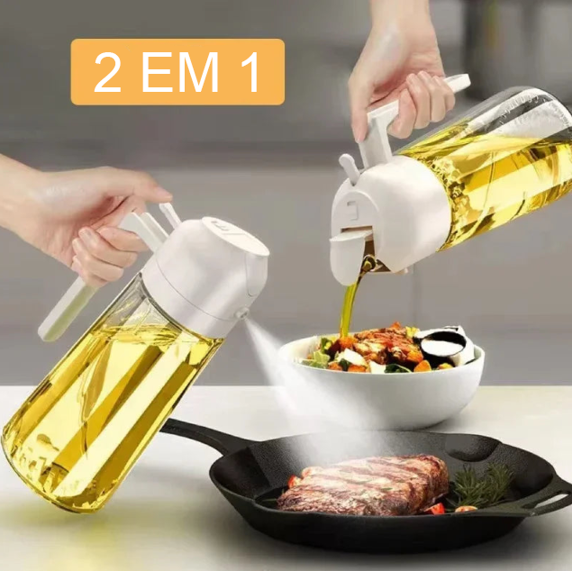 Doseador de Azeite 2 em 1 (500ml) – Pulverizador e Vertedor com Controlo de Dose
