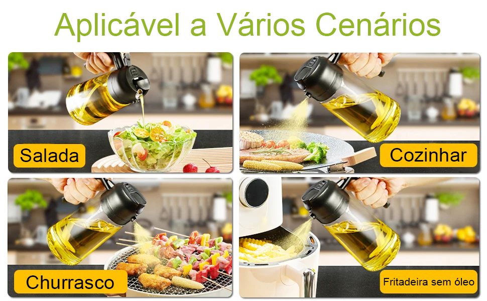 Doseador de Azeite 2 em 1 (500ml) – Pulverizador e Vertedor com Controlo de Dose