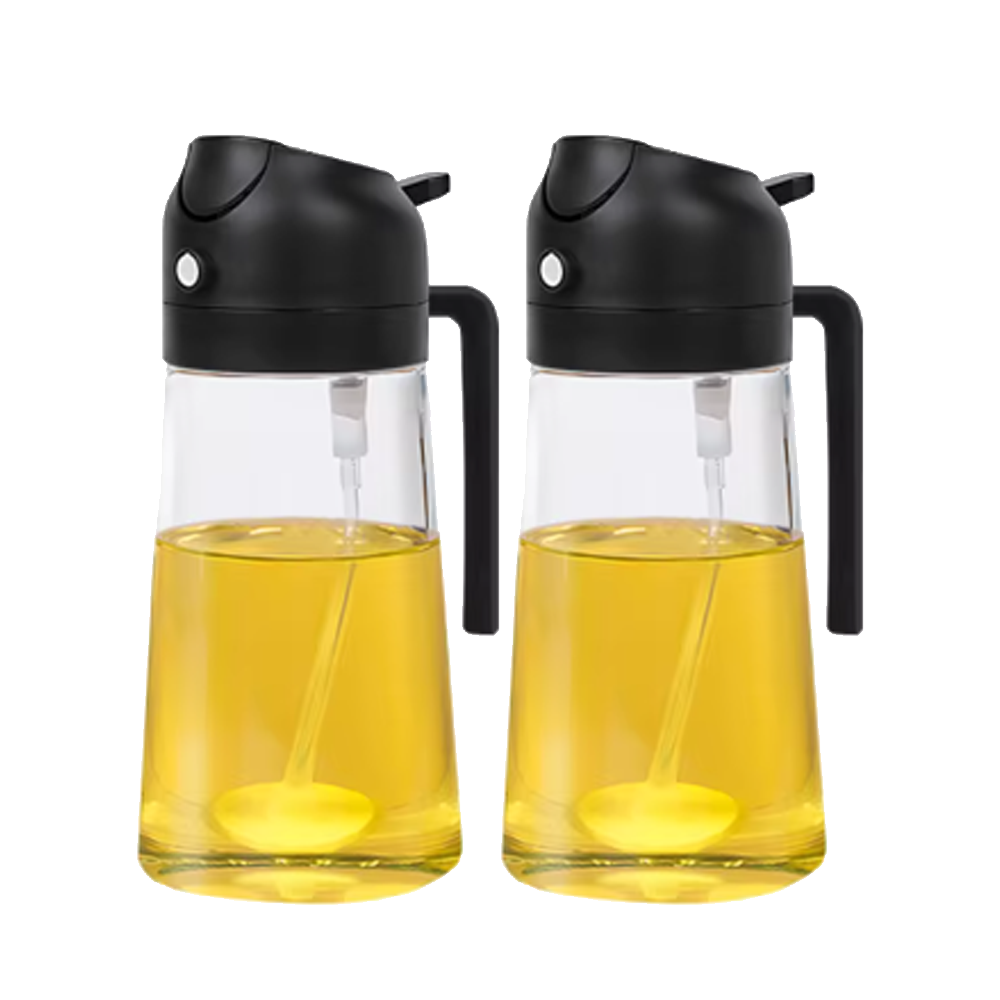 Doseador de Azeite 2 em 1 (500ml) – Pulverizador e Vertedor com Controlo de Dose