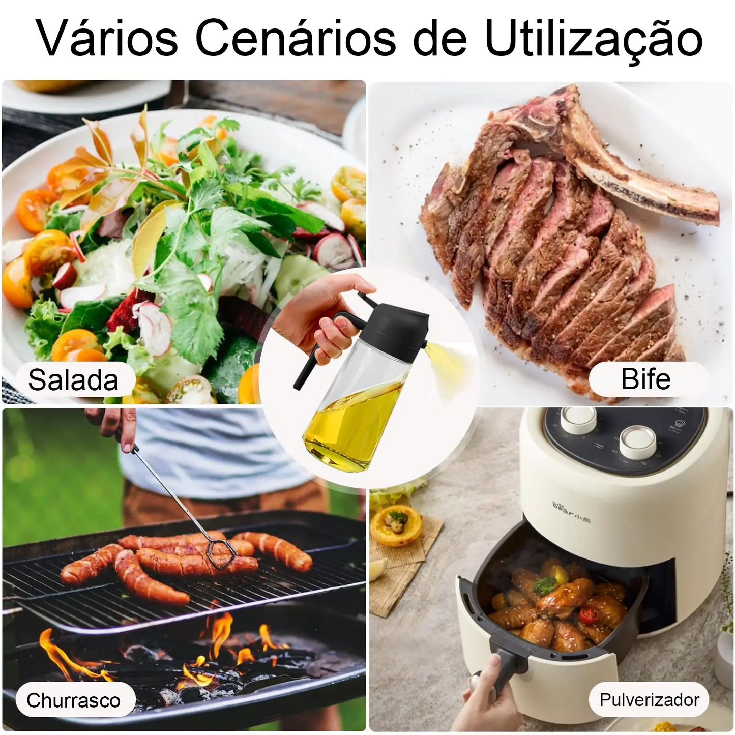 Doseador de Azeite 2 em 1 (500ml) – Pulverizador e Vertedor com Controlo de Dose