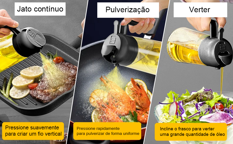 Doseador de Azeite 2 em 1 (500ml) – Pulverizador e Vertedor com Controlo de Dose